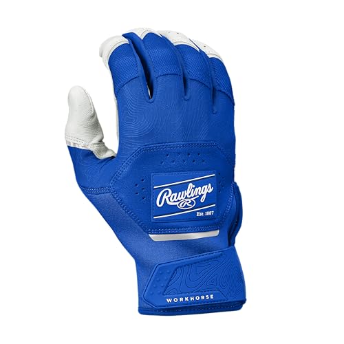 Rawlings | Adult Workhorse Baseball Batting Gloves | White/Royal