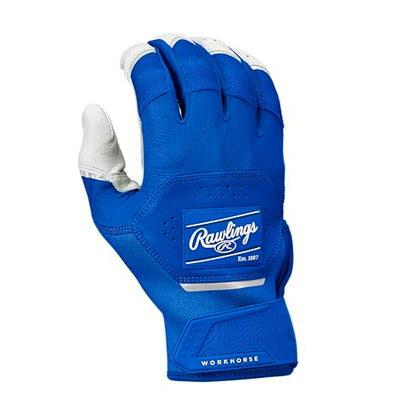 Rawlings | Adult Workhorse Baseball Batting Gloves | White/Royal