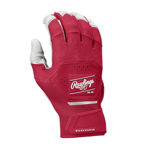 Rawlings | Adult Workhorse Baseball Batting Gloves | White/Scarlet