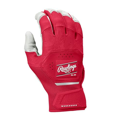 Rawlings | Adult Workhorse Baseball Batting Gloves | White/Scarlet