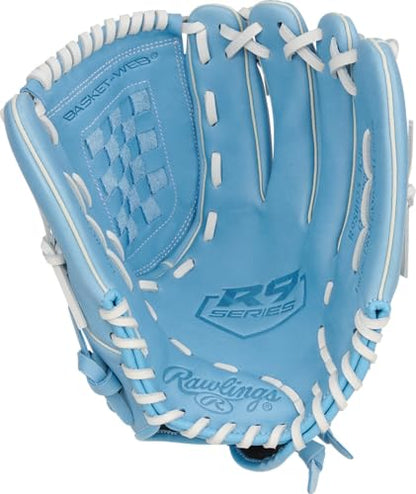 Rawlings | R9 Series Fastpitch Softball Glove | 12.5"| Basket Web | Columbia Blue