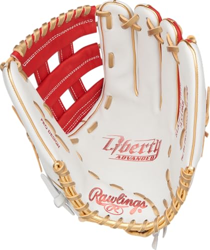 Rawlings | Liberty Advanced ColorSync Fastpitch Softball Glove | 12.75" | Outfield | Pro H Web | White/Scarlet/Gold