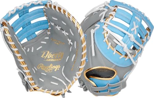 Rawlings | Liberty Advanced ColorSync Fastpitch Softball Glove | 13" | First Base | Single Post, Double-Bar Web | Grey/Columbia Blue