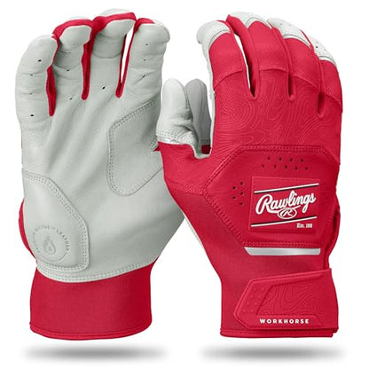 Rawlings | Adult Workhorse Baseball Batting Gloves | White/Scarlet