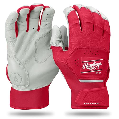 Rawlings | Adult Workhorse Baseball Batting Gloves | White/Scarlet