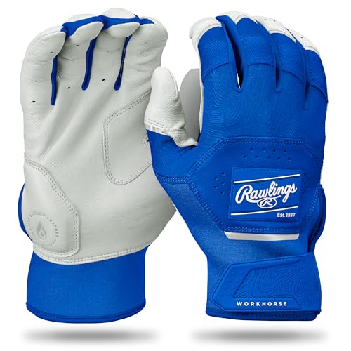Rawlings | Adult Workhorse Baseball Batting Gloves | White/Royal