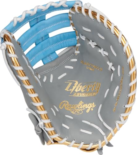 Rawlings | Liberty Advanced ColorSync Fastpitch Softball Glove | 13" | First Base | Single Post, Double-Bar Web | Grey/Columbia Blue