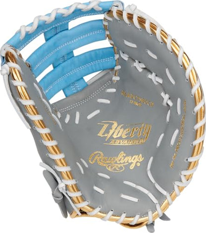 Rawlings | Liberty Advanced ColorSync Fastpitch Softball Glove | 13" | First Base | Single Post, Double-Bar Web | Grey/Columbia Blue