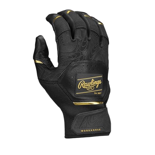Rawlings | Adult Workhorse Baseball Batting Gloves | Black/Gold