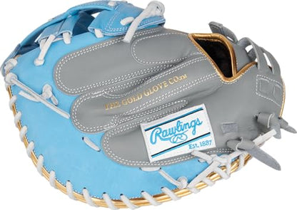 Rawlings | Liberty Advanced ColorSync Fastpitch Softball Glove | 34" | Catcher | Modified Pro H Web | Grey/Columbia Blue/Gold
