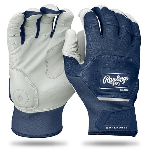 Rawlings | Adult Workhorse Baseball Batting Gloves | White/Navy